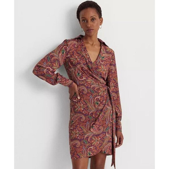 Lauren Ralph Lauren Women's Print Double-Faced Georgette Wrap Dress, Size 10 - Picture 5 of 5